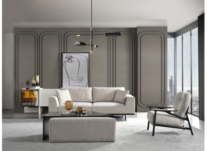 Moderne weiße Sofagarnitur Dreisitzer Sessel Set Polstermöbel Wohnzimmer